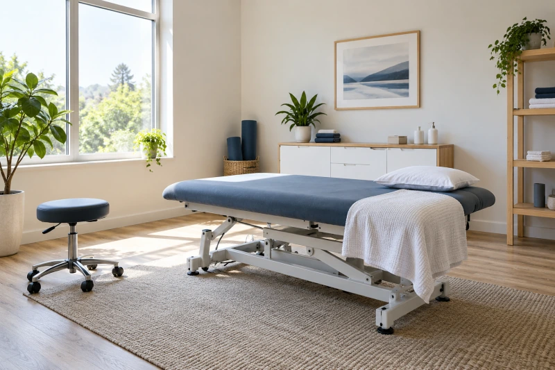 Bright treatment room with table