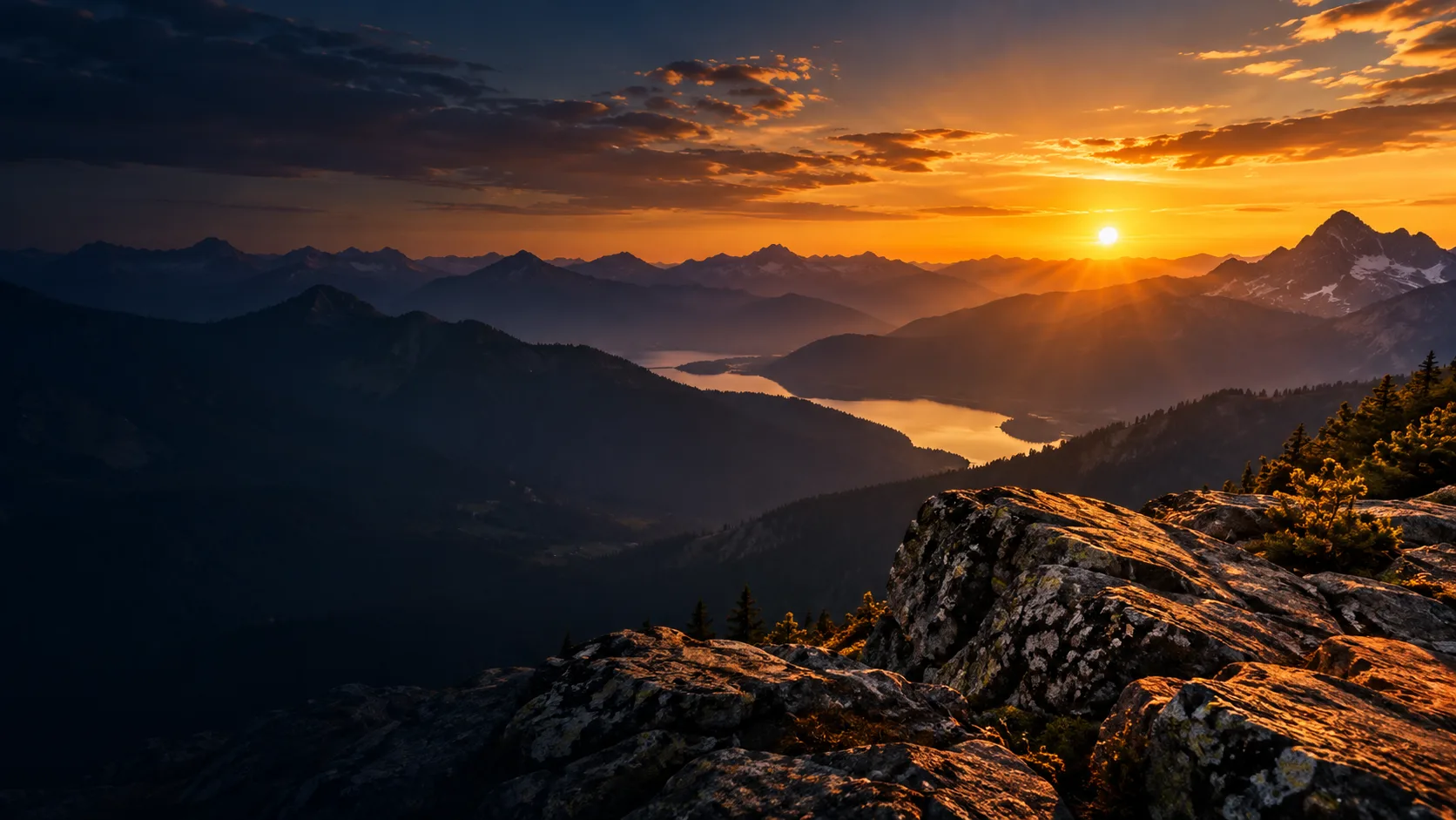Sunset over a mountain range