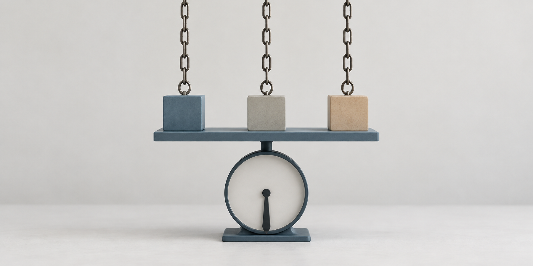 Three weighted chains labelled thyroid downshift, receptor desensitization, and muscle loss, each pulling the same platform down toward a locked gauge.