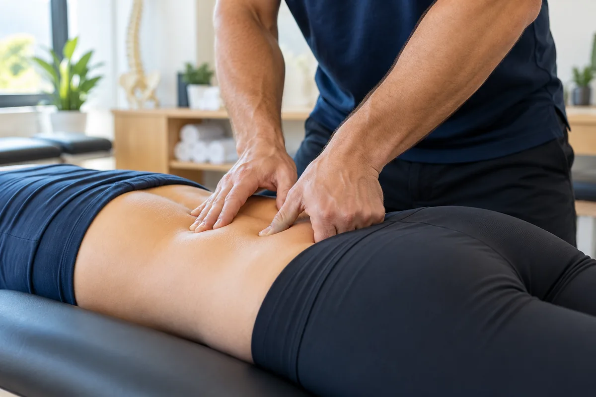 Hands-on treatment detail in a bright care room