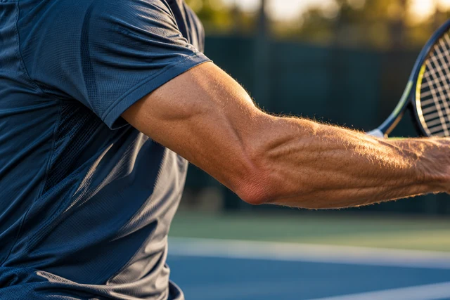 Elbow and forearm in bright daylight, face out of frame